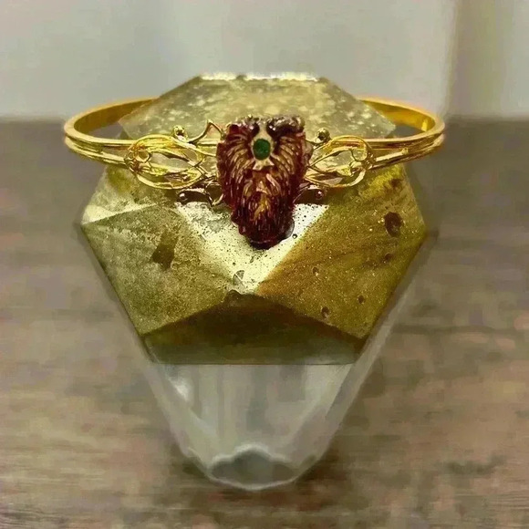 Gold Tone Cuff Bracelet with Pinecone Main Accent Piece - Picture 1 of 5